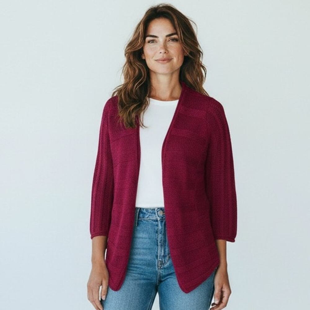 Women's The Sweater Project Open Front Knit Cardigan Mid Length Maroon Size Med